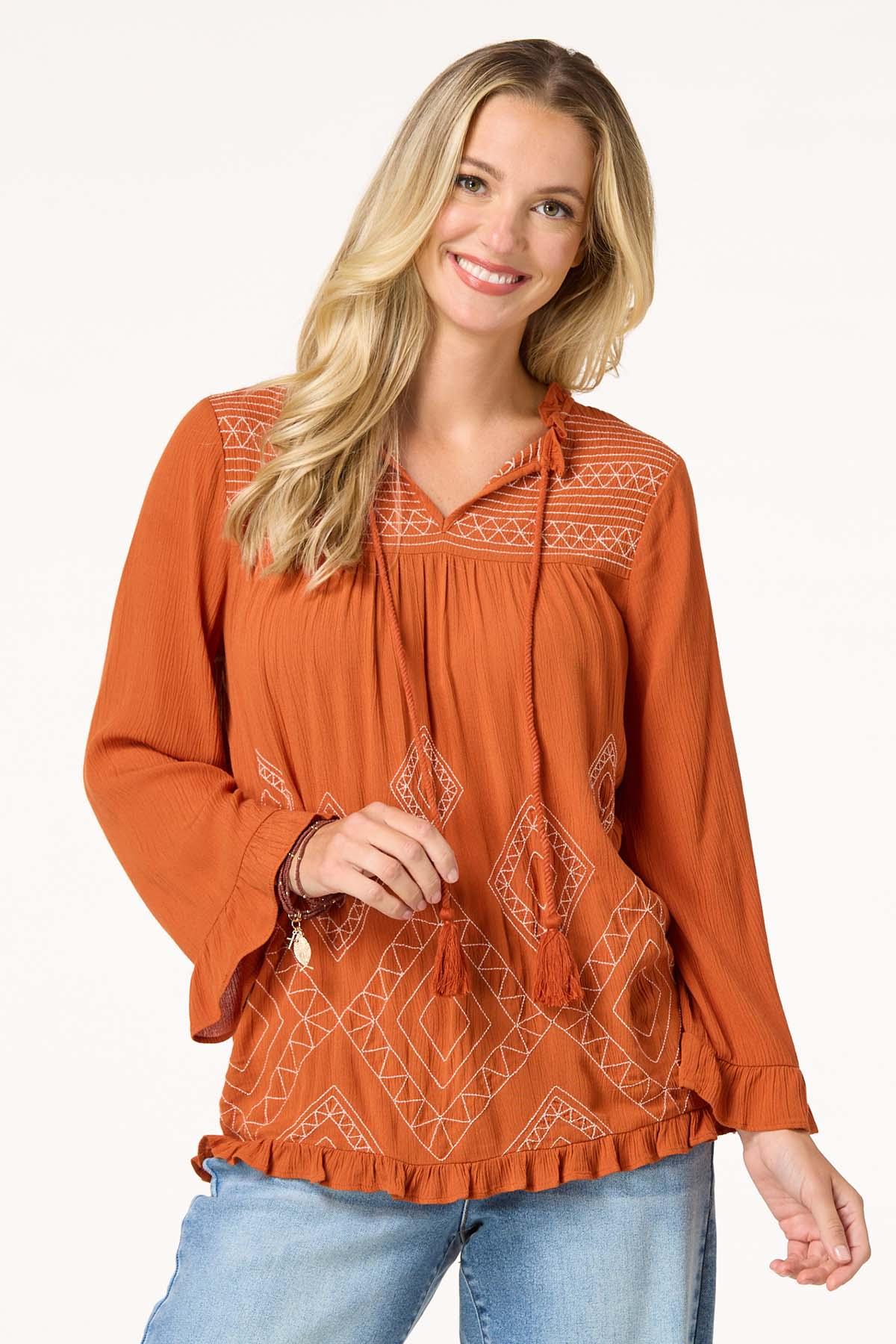 Tasseled Orange Spice Poet Top