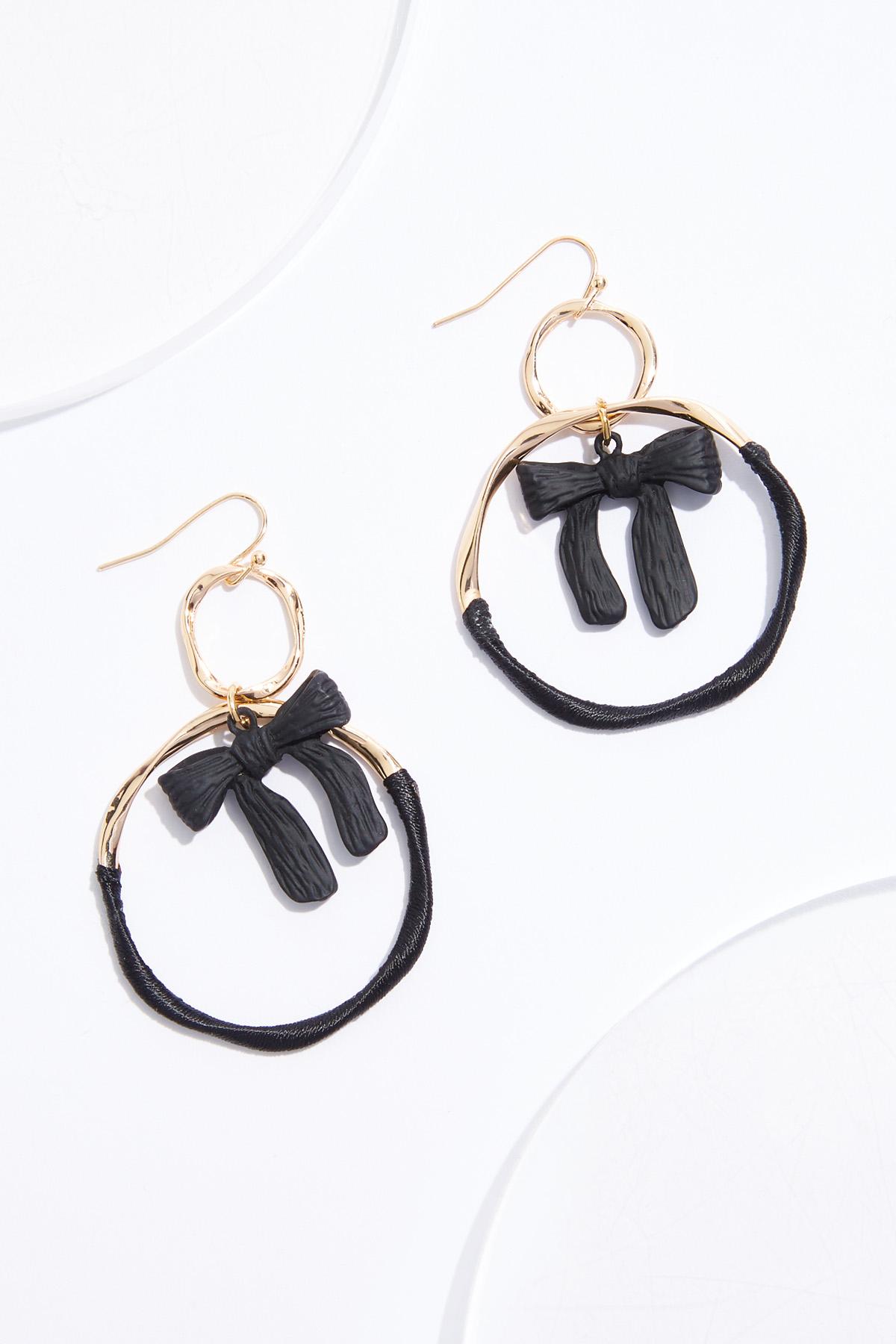 Threaded Hoop Rubber Bow Earrings