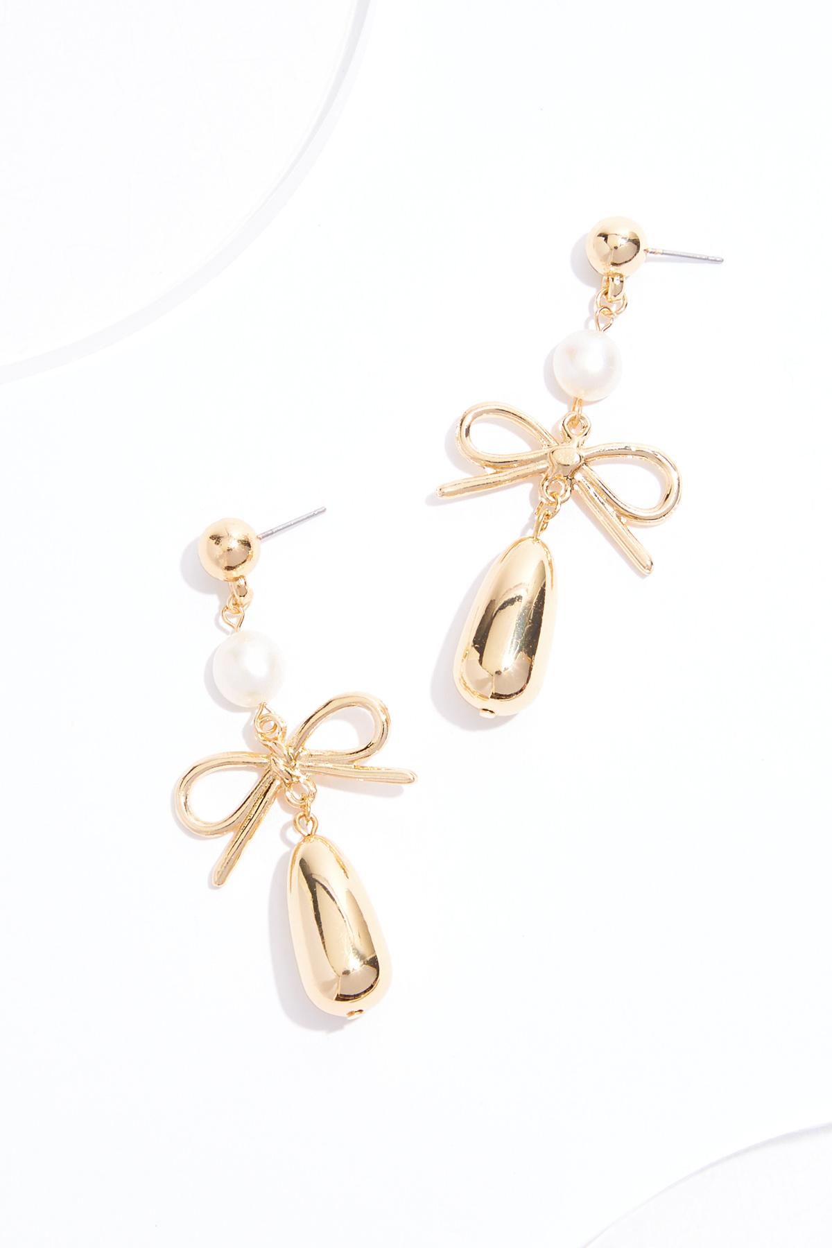 Pearl Ball Linear Bow Earrings