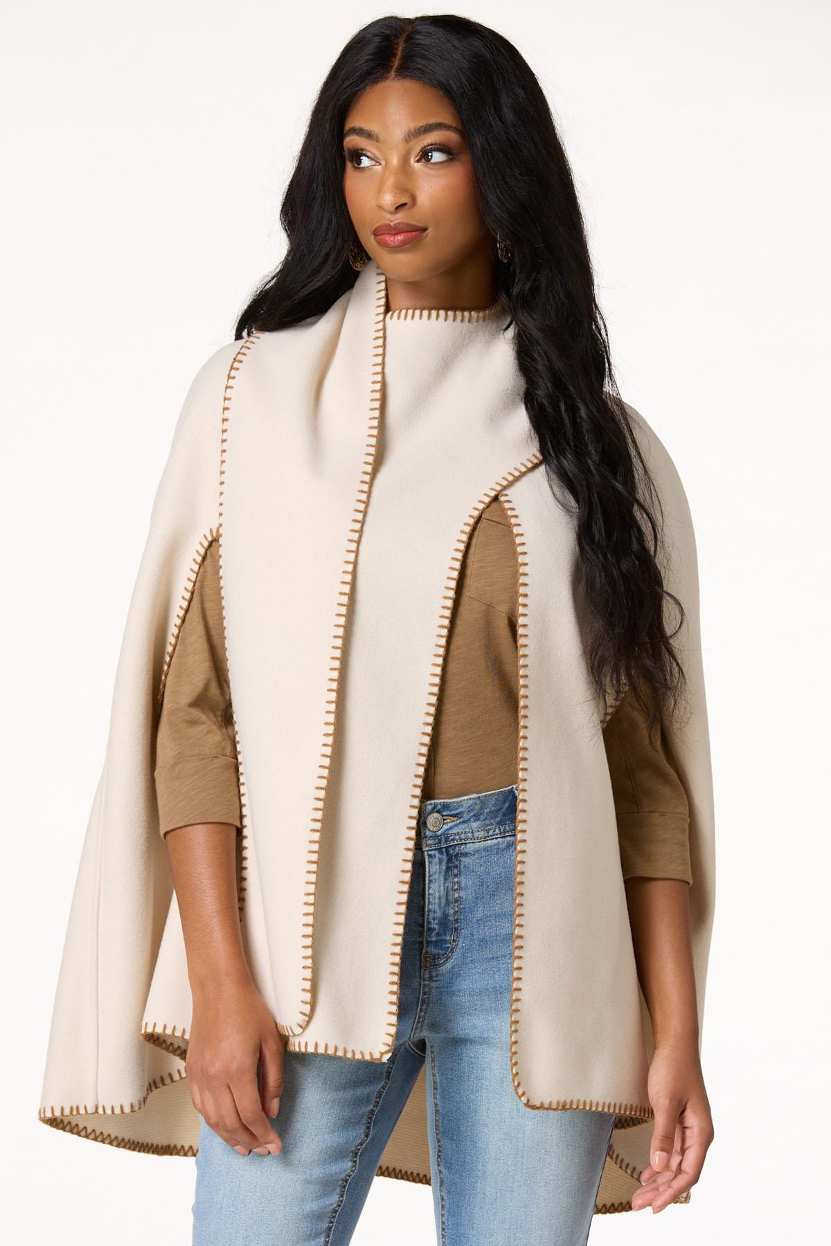 Whipstitch Trim Scarf Poncho