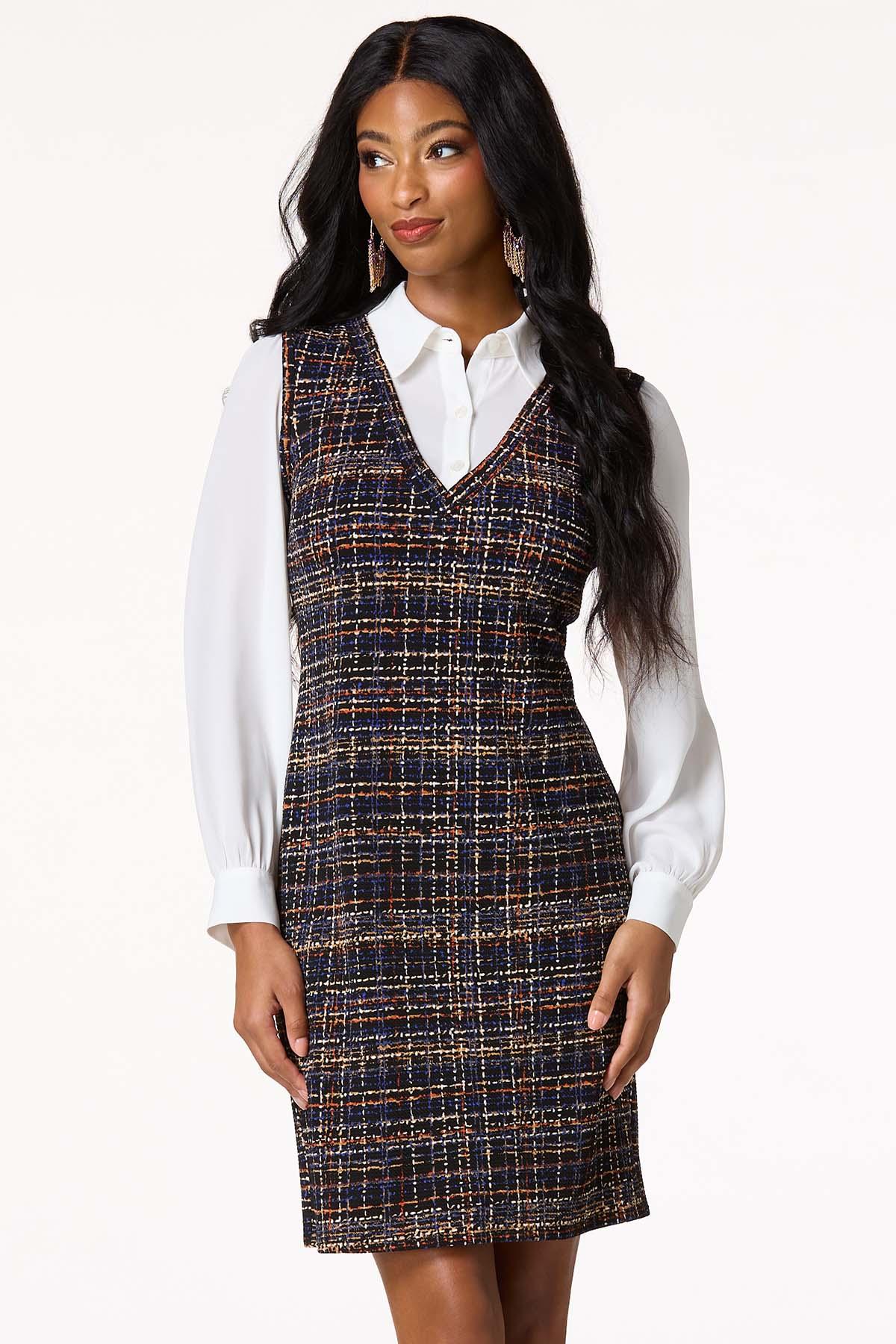 Layered Plaid Printed Tweed Dress