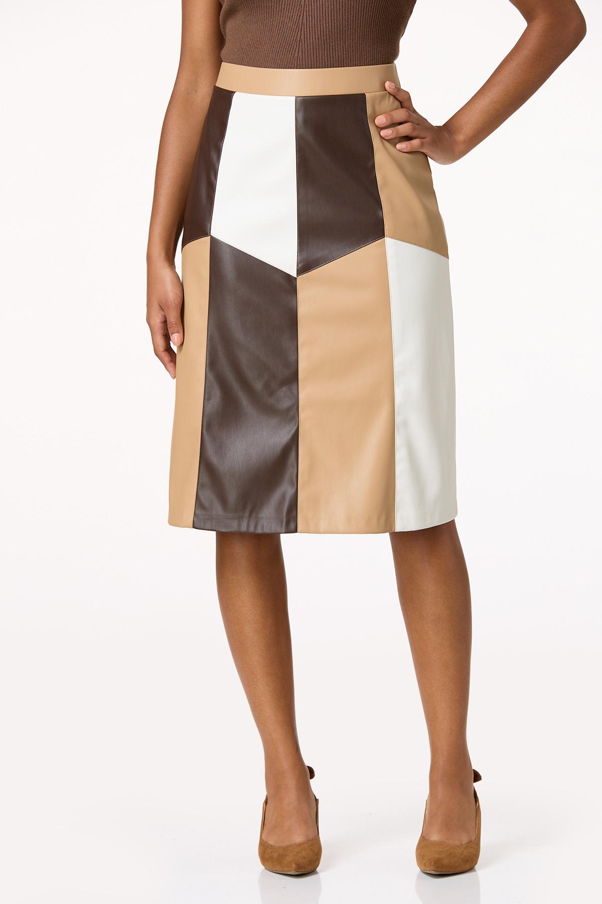 Colorblock Faux Leather Skirt