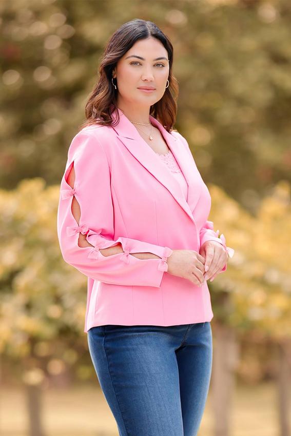 Plus Size Cutout Bow Sleeve Blazer