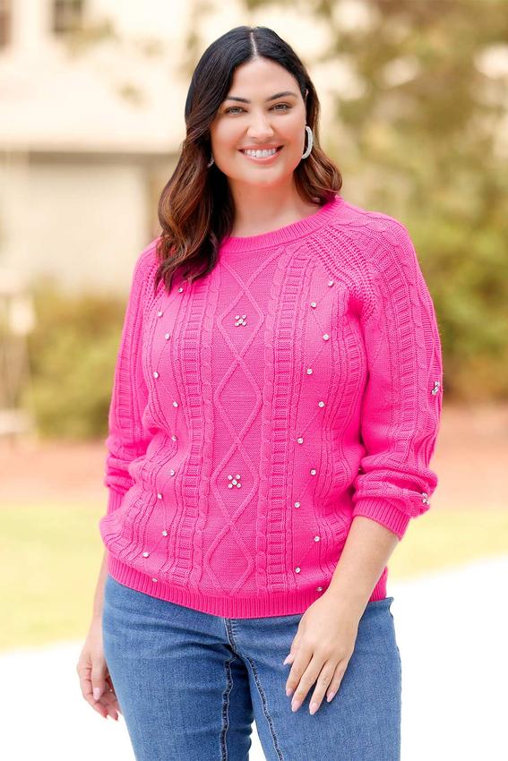 Plus Size Jeweled Pink Cosmo Sweater