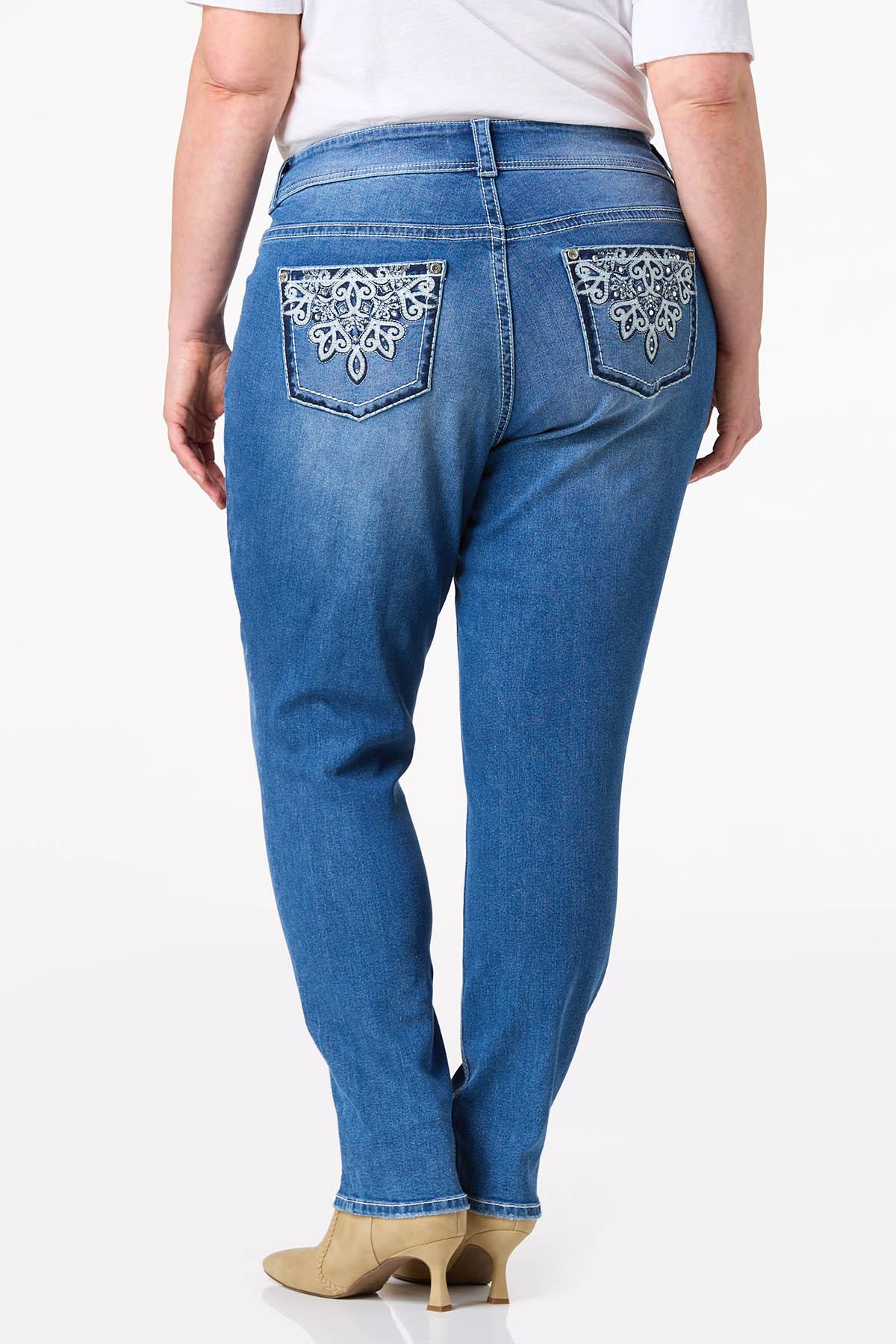 Plus Size Curvy Swirl Embellished Skinny Jeans