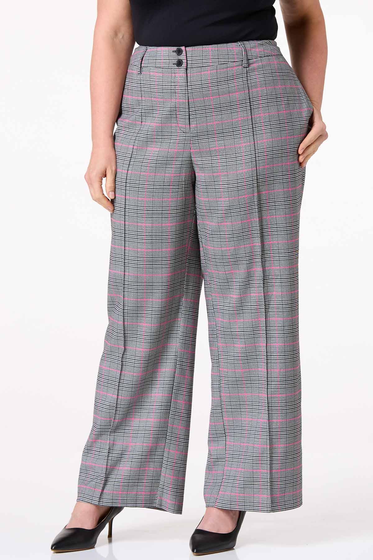 Plus Size Hint Of Pink Plaid Trousers