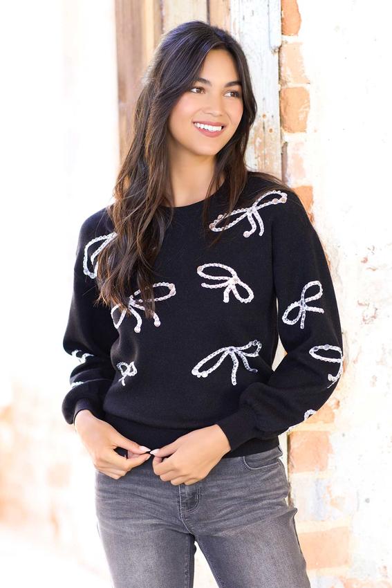 Rhinestone Bow Sweater