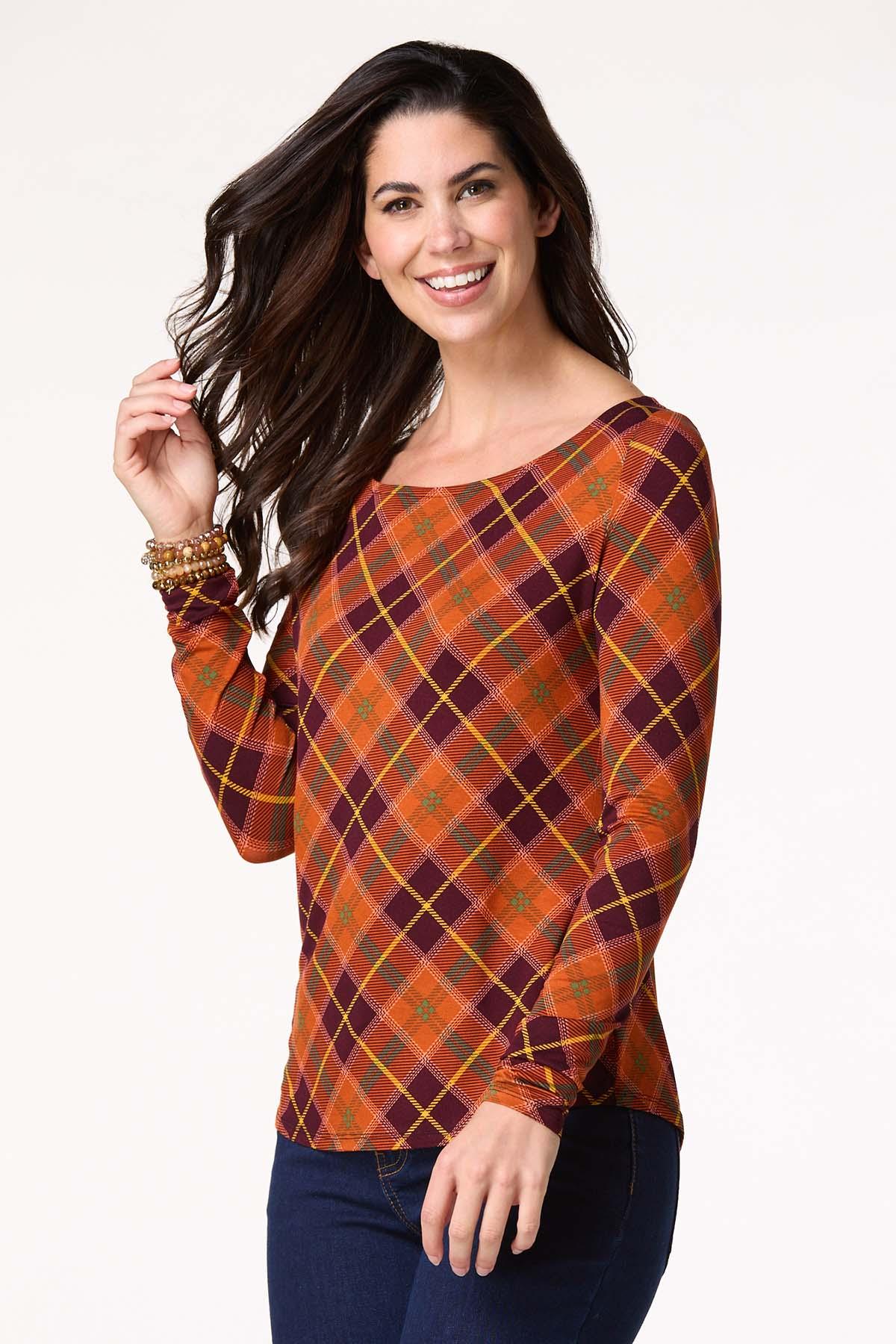 Fall Plaid Knit Top