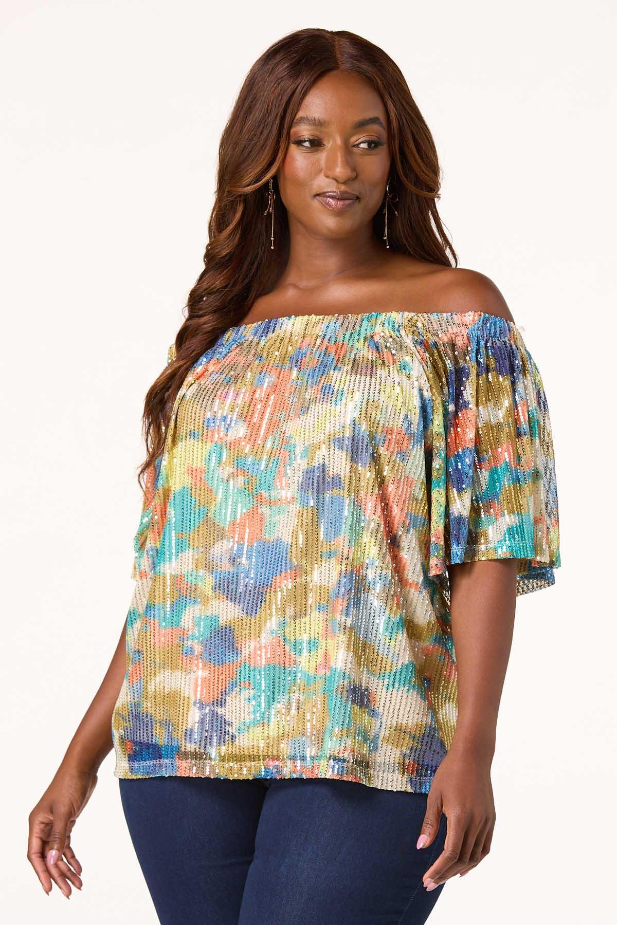 Plus Size Sequin Color Splash Top