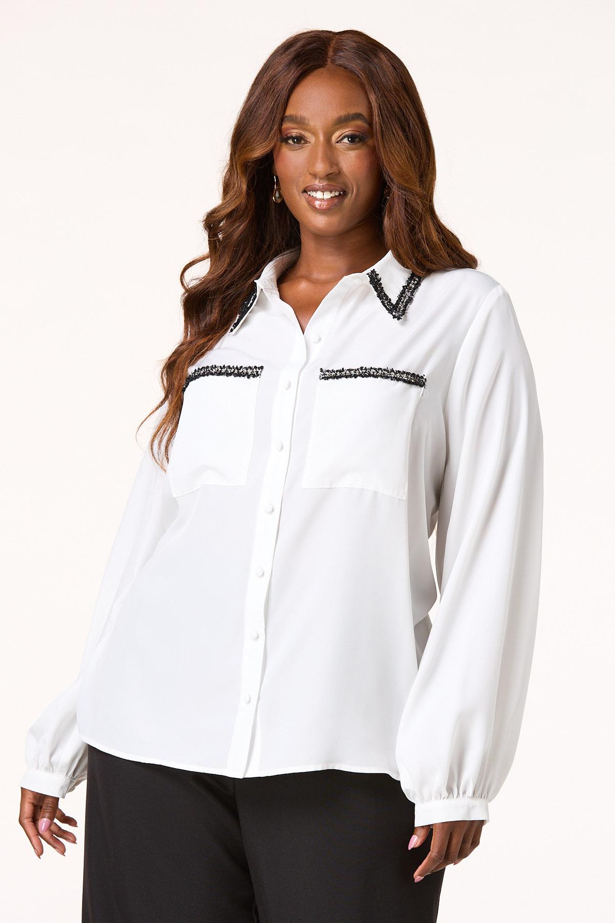 Plus Size Boucle Trim Shirt