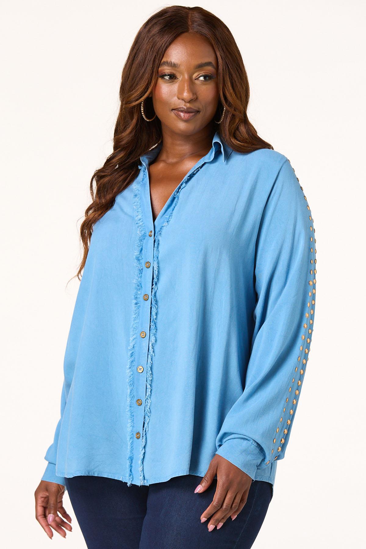 Plus Size Frayed Chambray Shirt