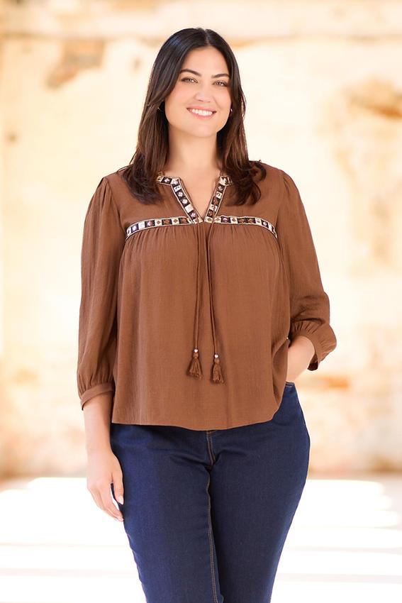 Plus Size Embellished Crepe Top