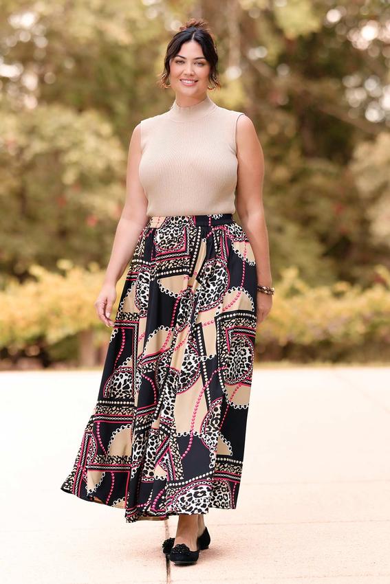 Plus Size Leopard Chain Print Maxi Skirt