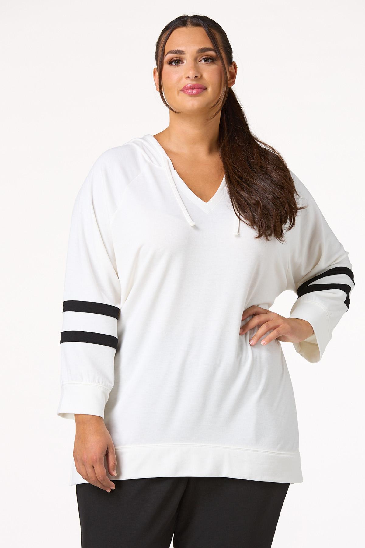 Plus Size Stripe Sleeve French Terry Hoodie