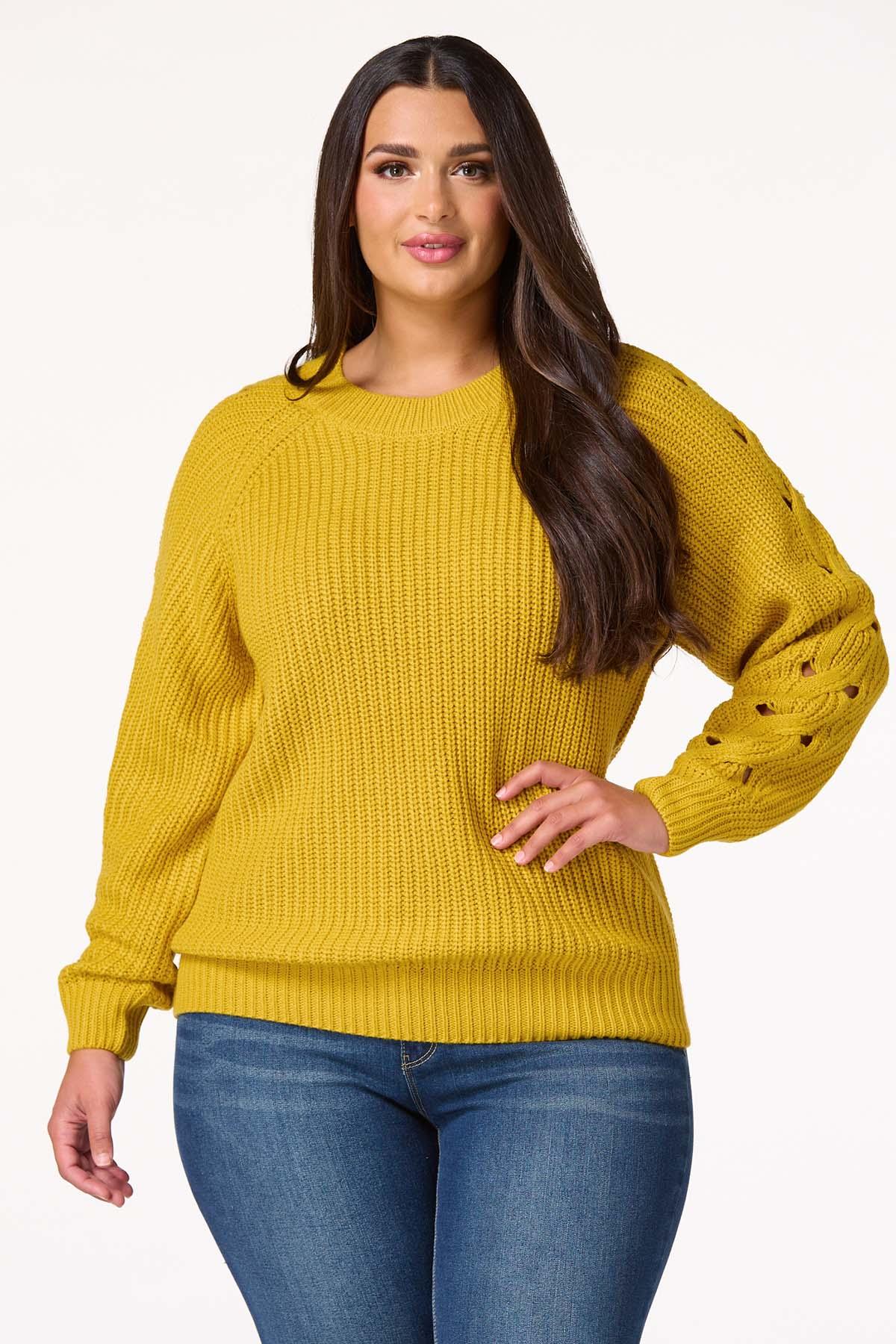 Plus Size Gold Cutout Crew Sweater