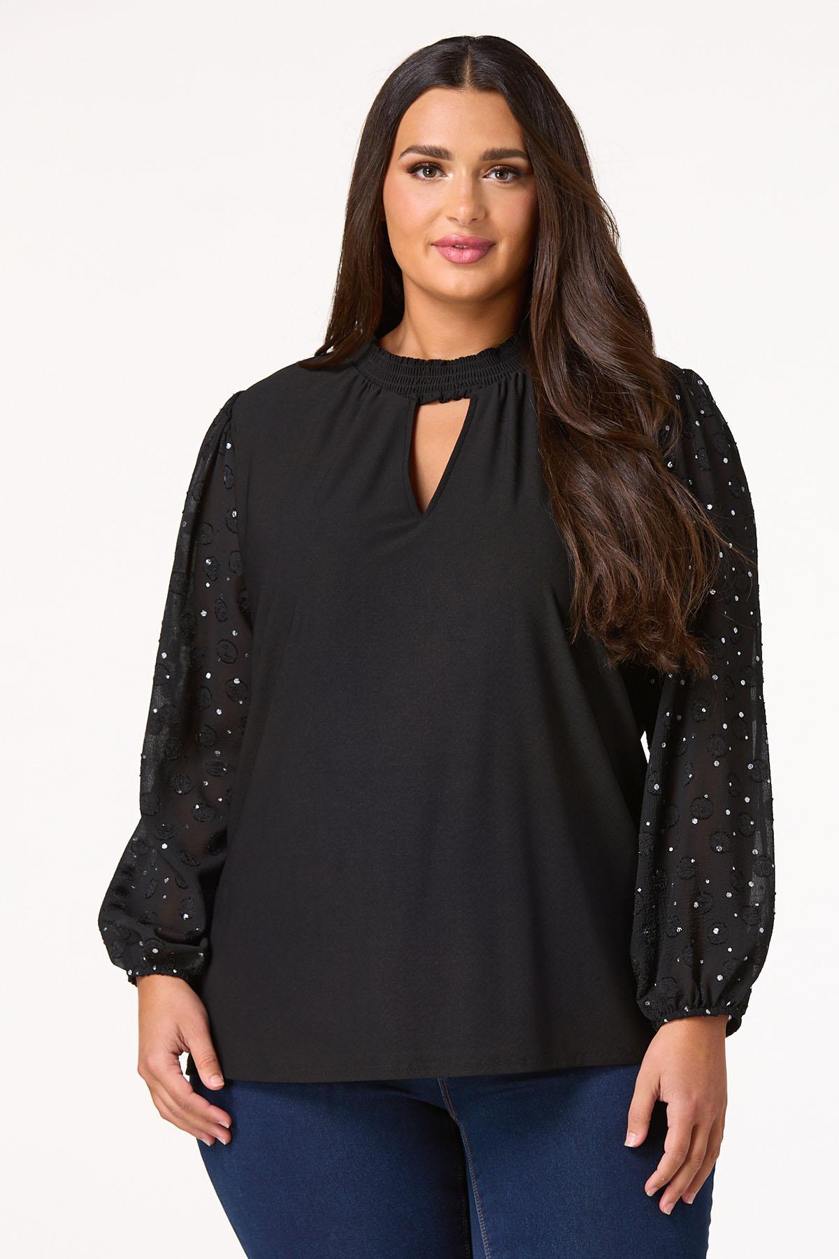 Plus Size Smocked Metallic Dot Sleeve Top