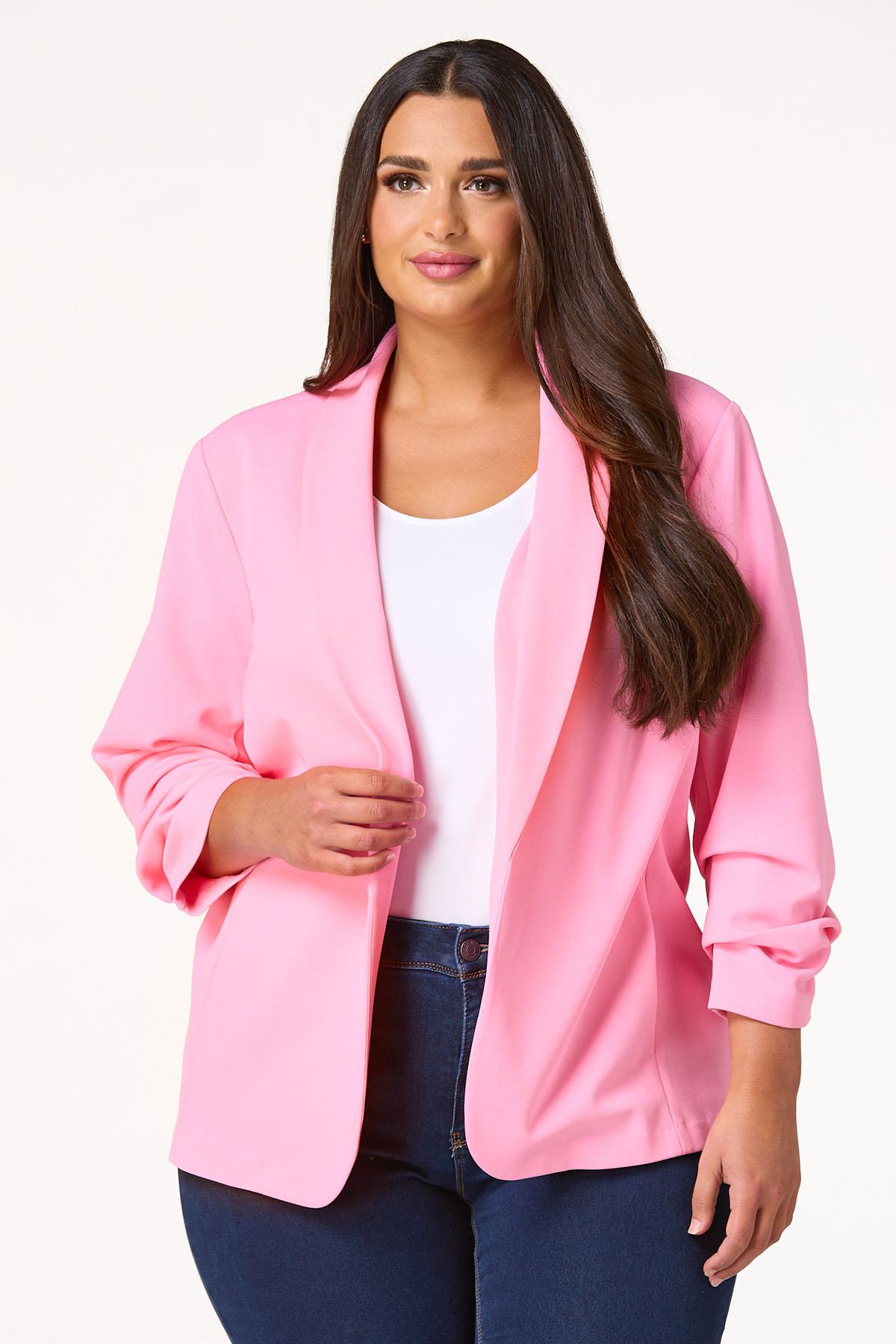 Plus Size Pink Ruched Sleeve Blazer