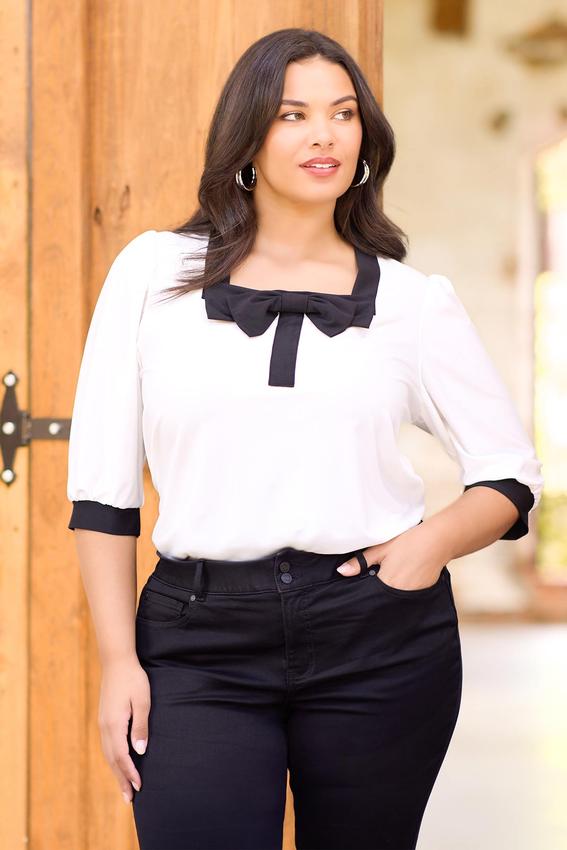 Plus Size Square Neck Bow Top