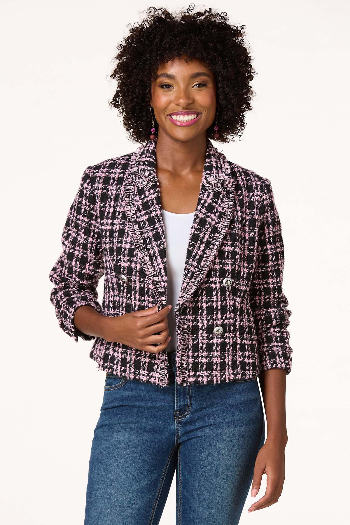 Pink Plaid Boucle Blazer