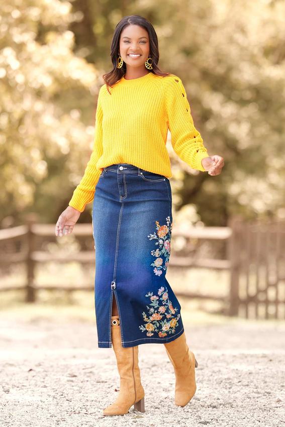 Embroidered Denim Skirt