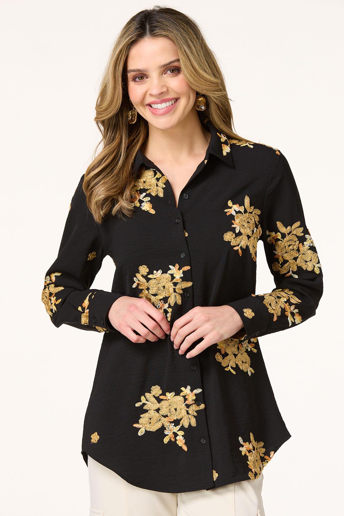 Golden Floral Embroidered Top