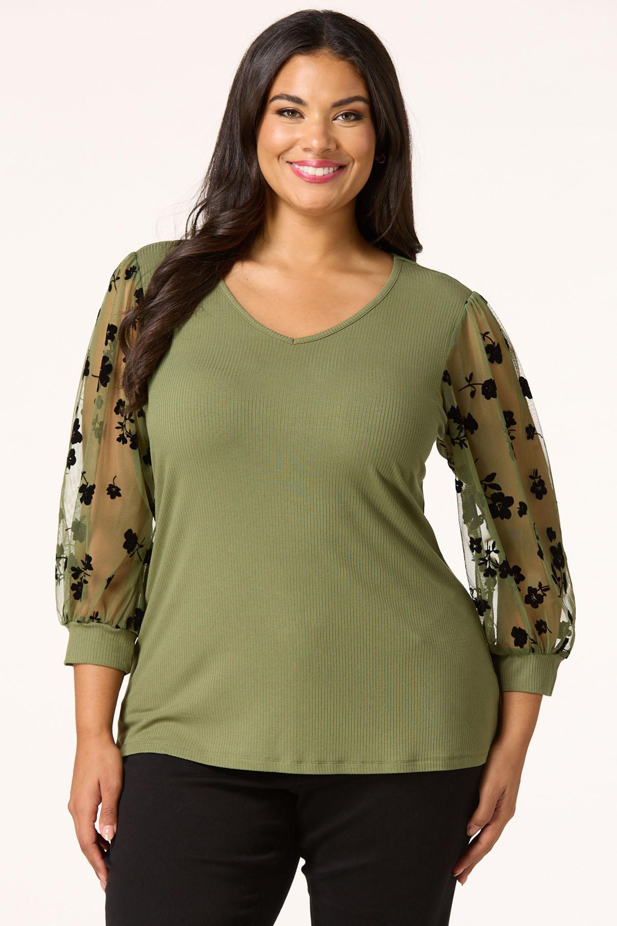 Plus Size Illusion Sleeve Ribbed Knit Top