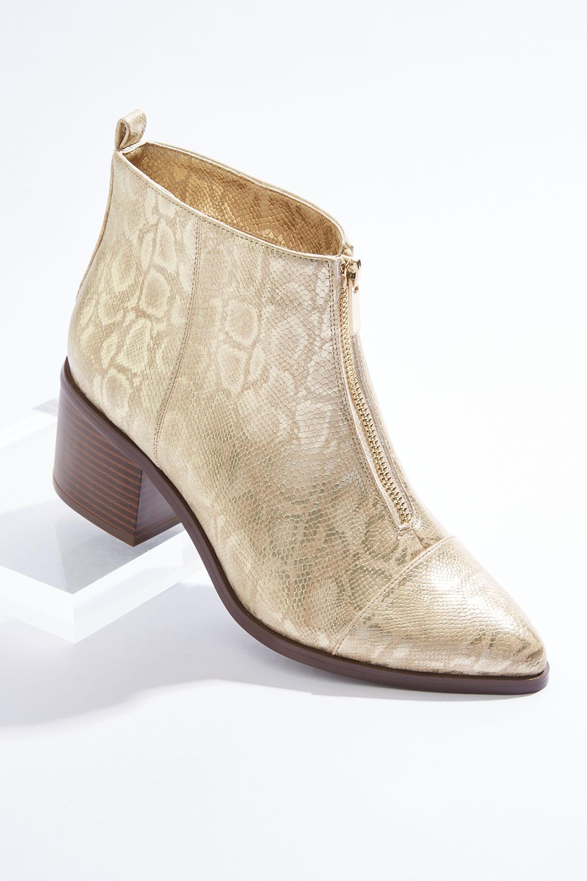 Snakeskin Zip Front Booties