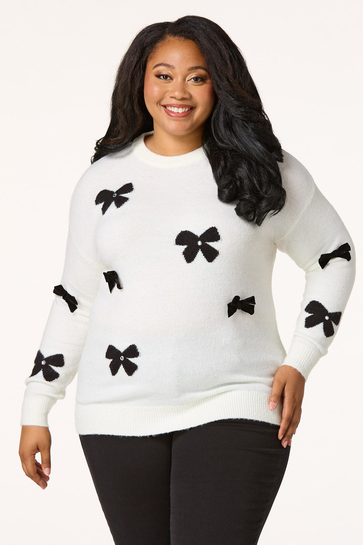 Plus Size Embellished Bow Sweater