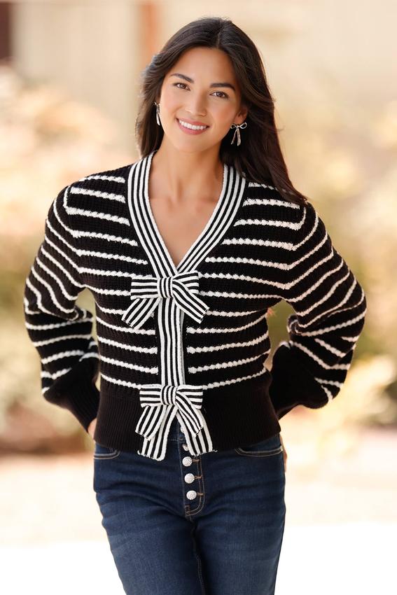 Stripe Bow Front Sweater