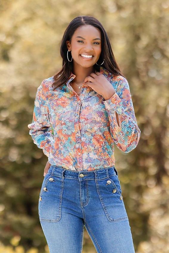 Multi Floral Sequin Shirt