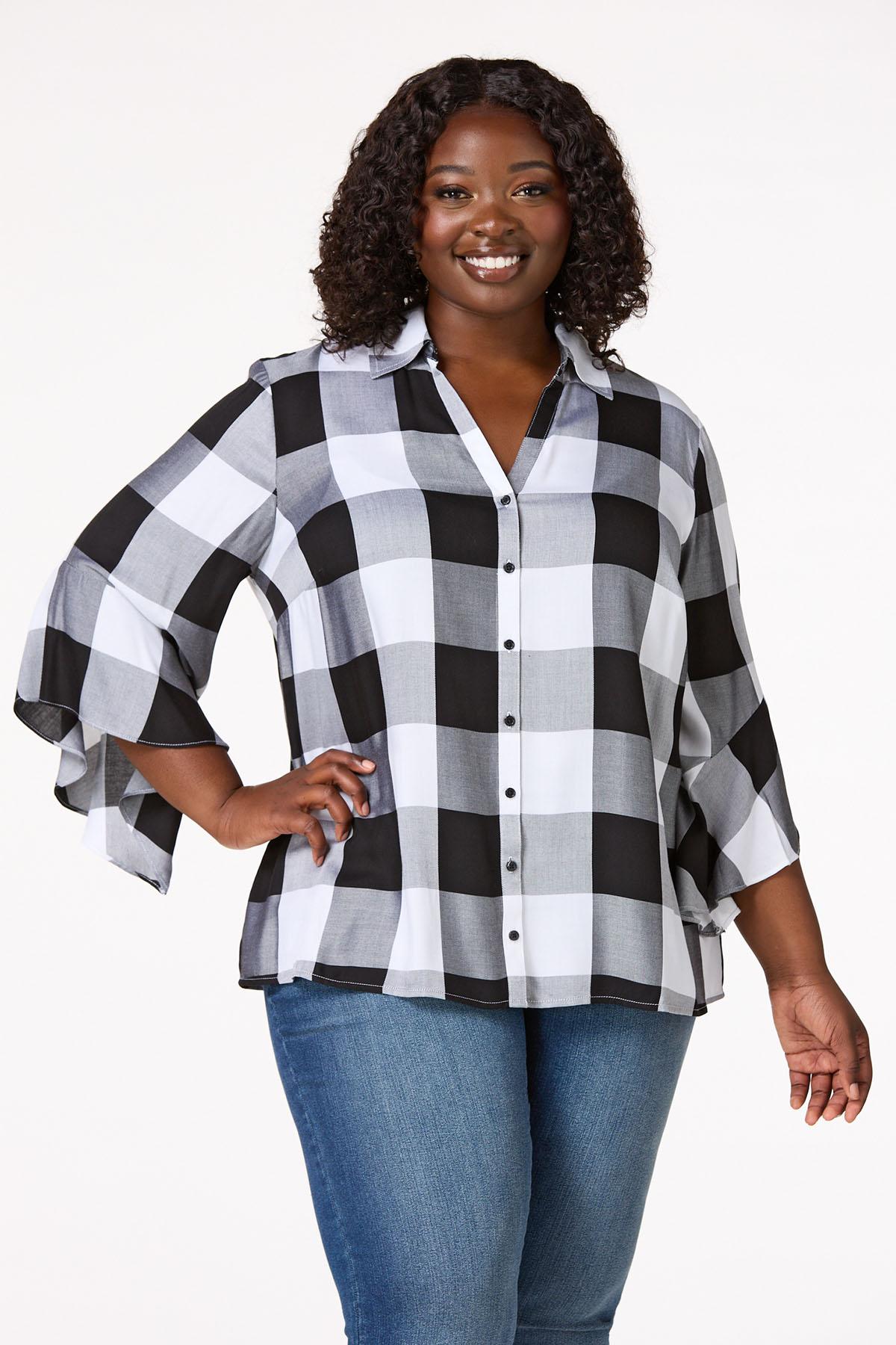 Plus Size Black White Check Shirt