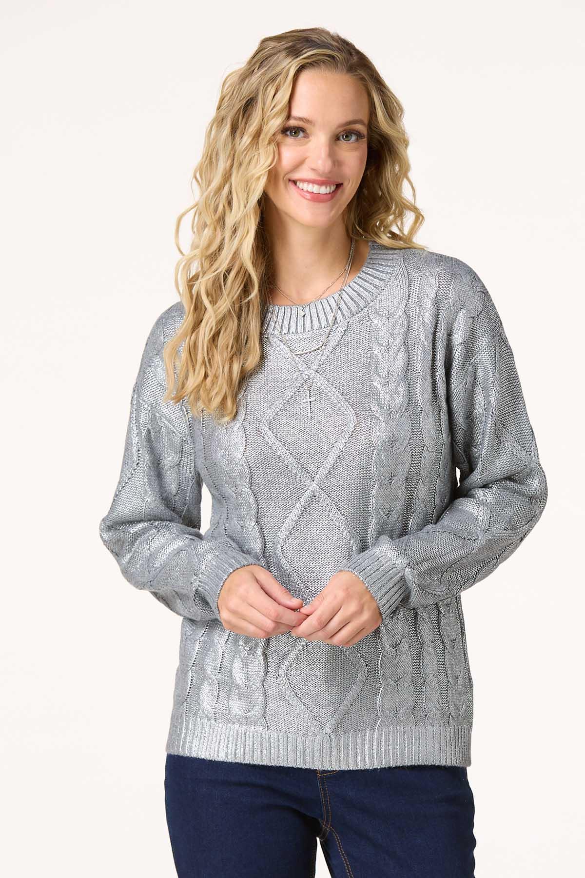 Metallic Cable Knit Sweater