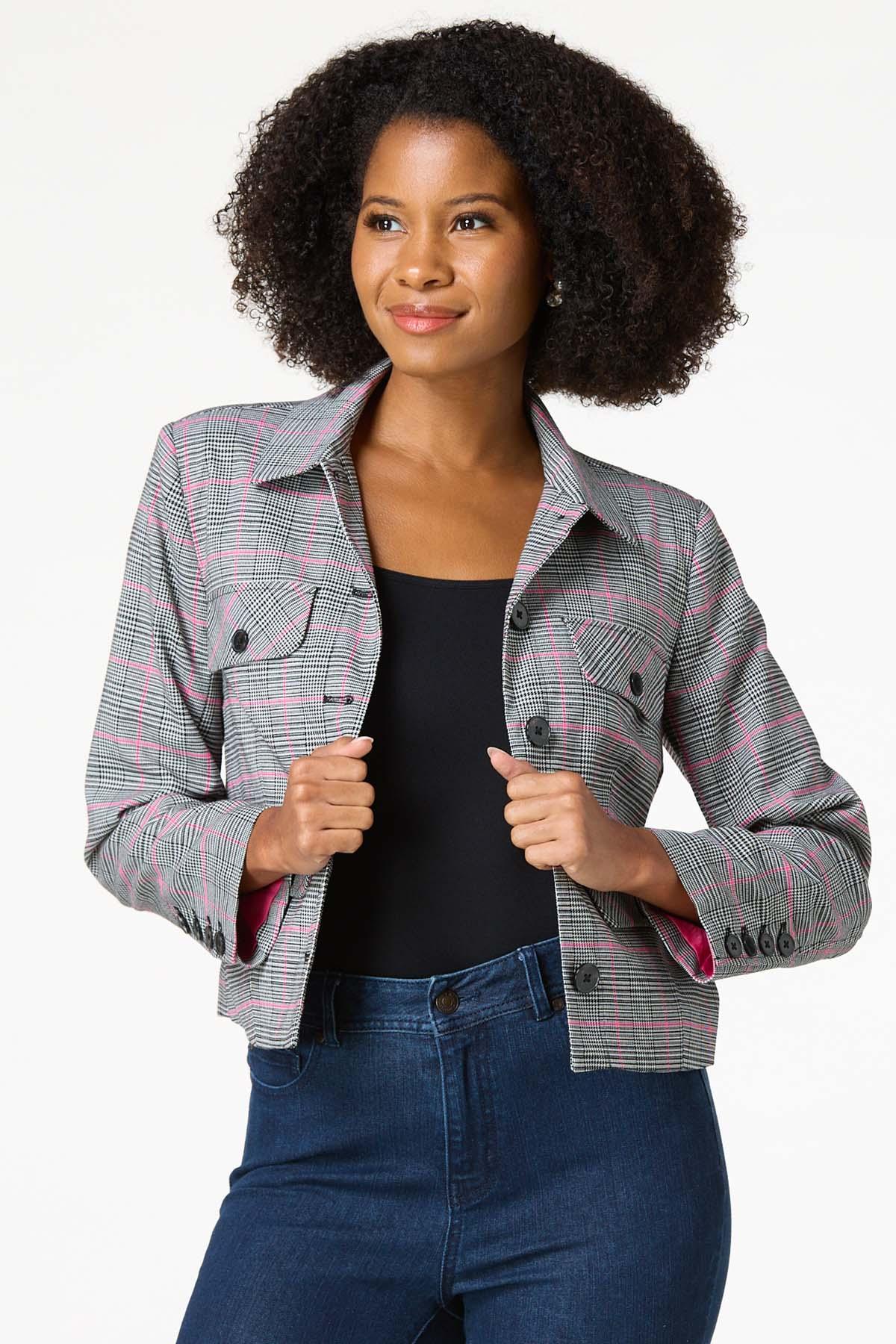 Hint Of Pink Plaid Blazer