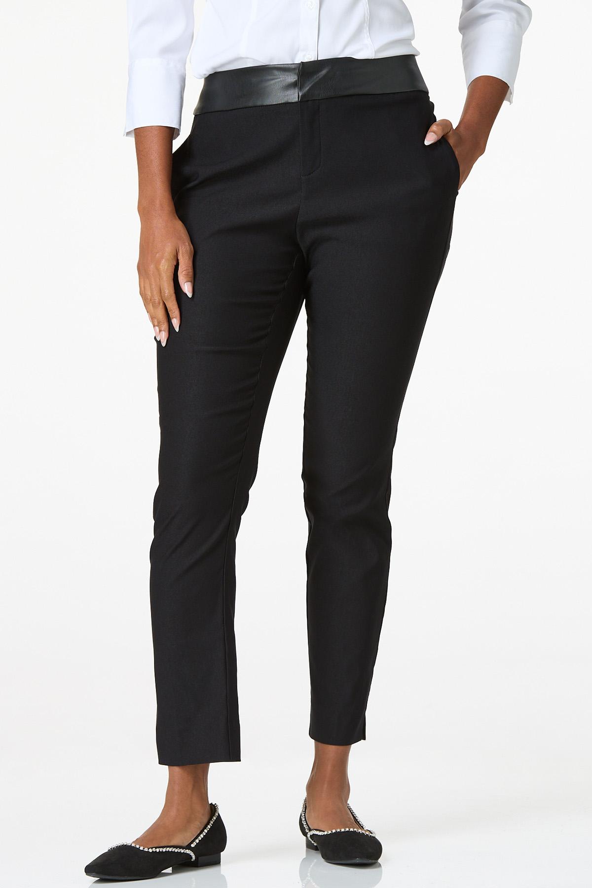 Faux Leather Trim Bengaline Pants