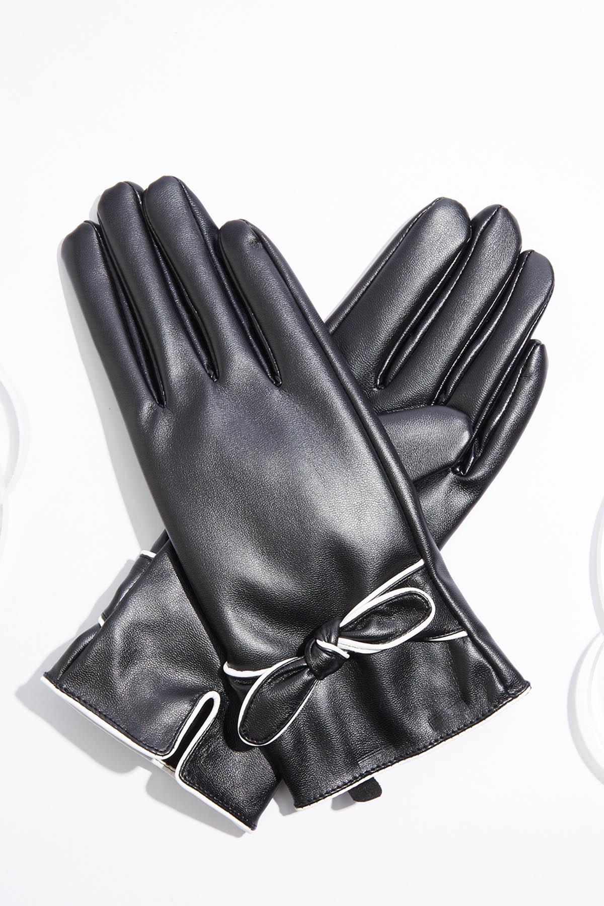 Faux Leather Bow Gloves