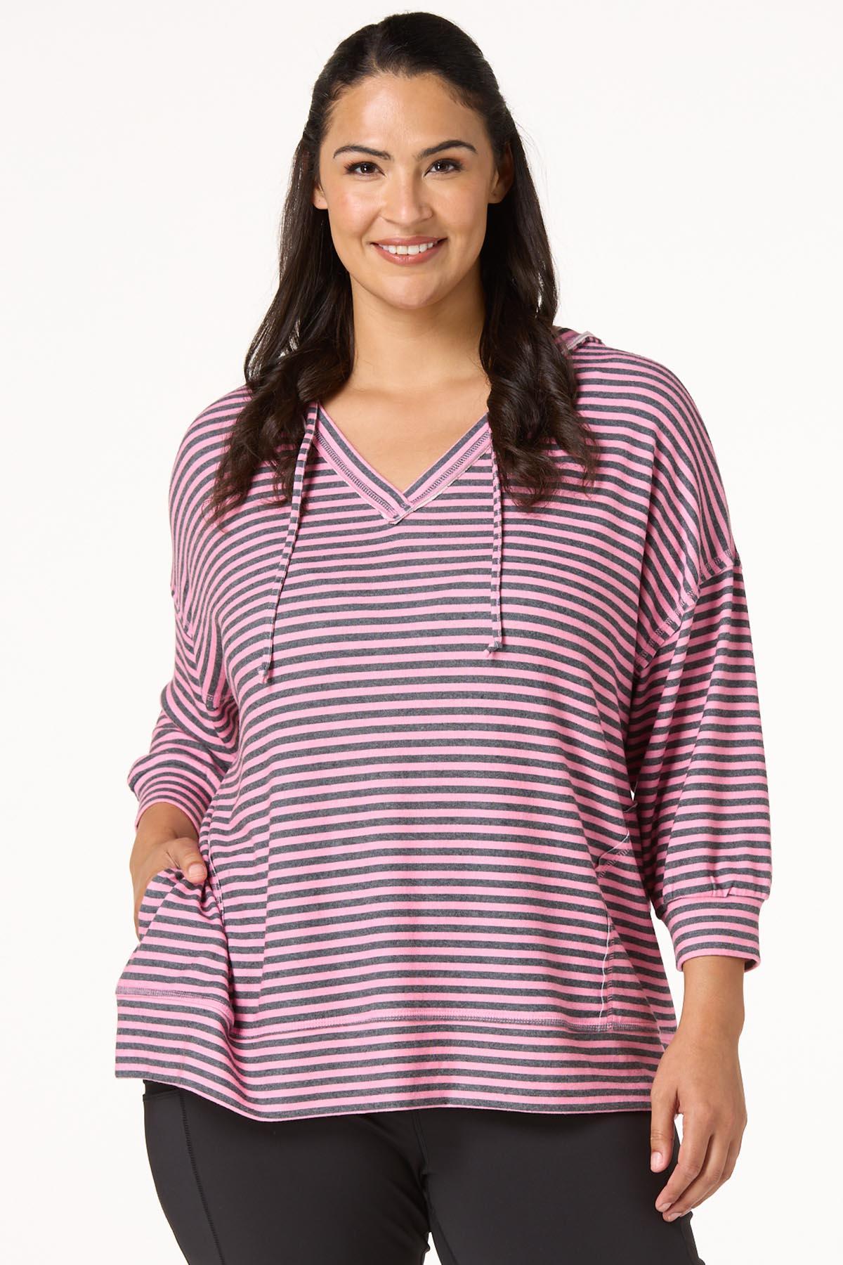 Plus Size Stripe Hacci Knit Hoodie