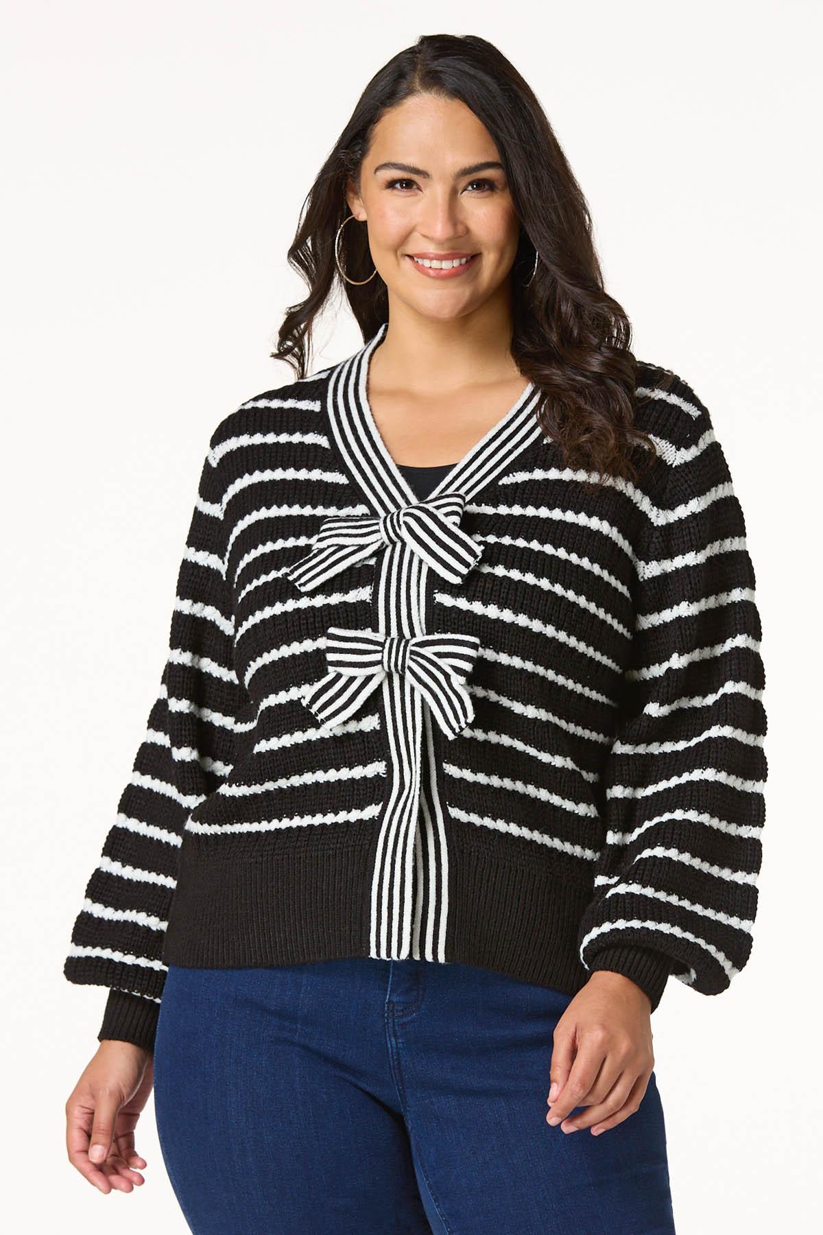 Plus Size Stripe Bow Front Sweater