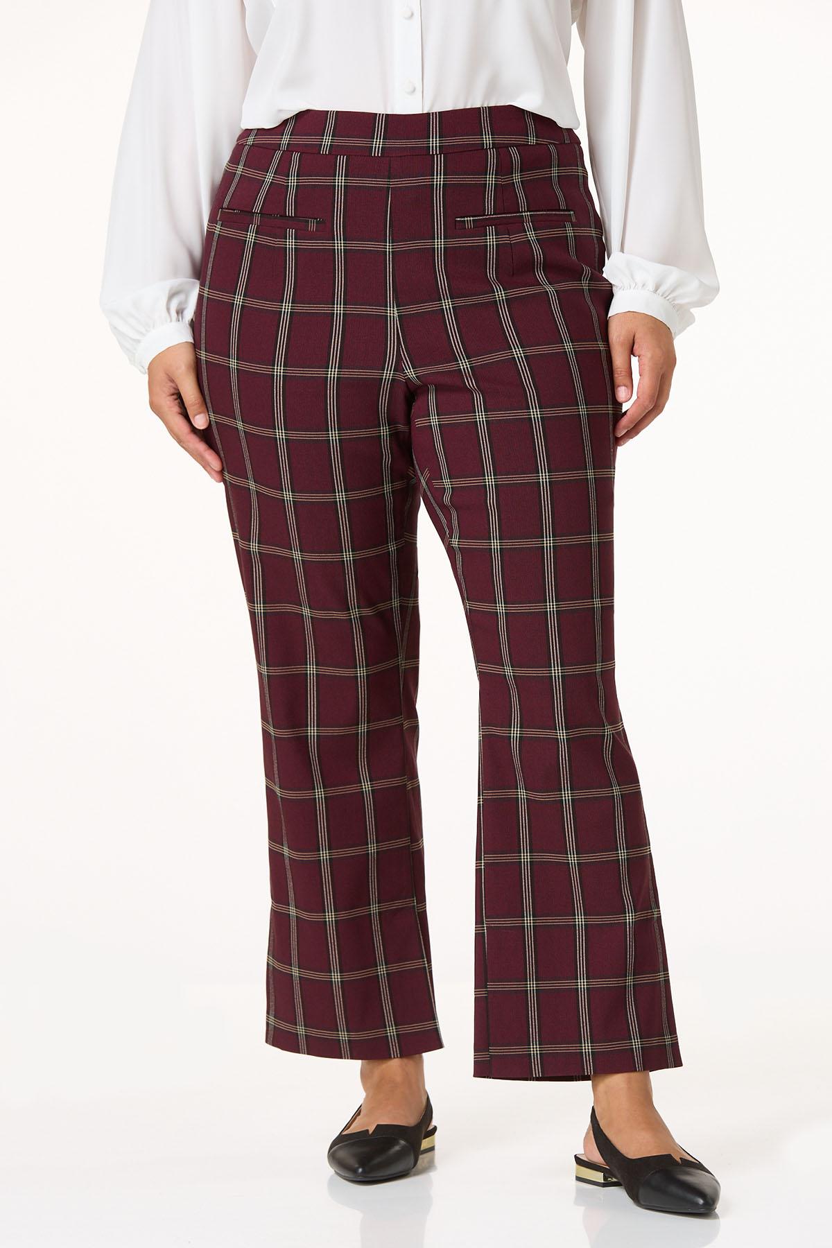 Plus Size Wine Windowpane Bengaline Pants