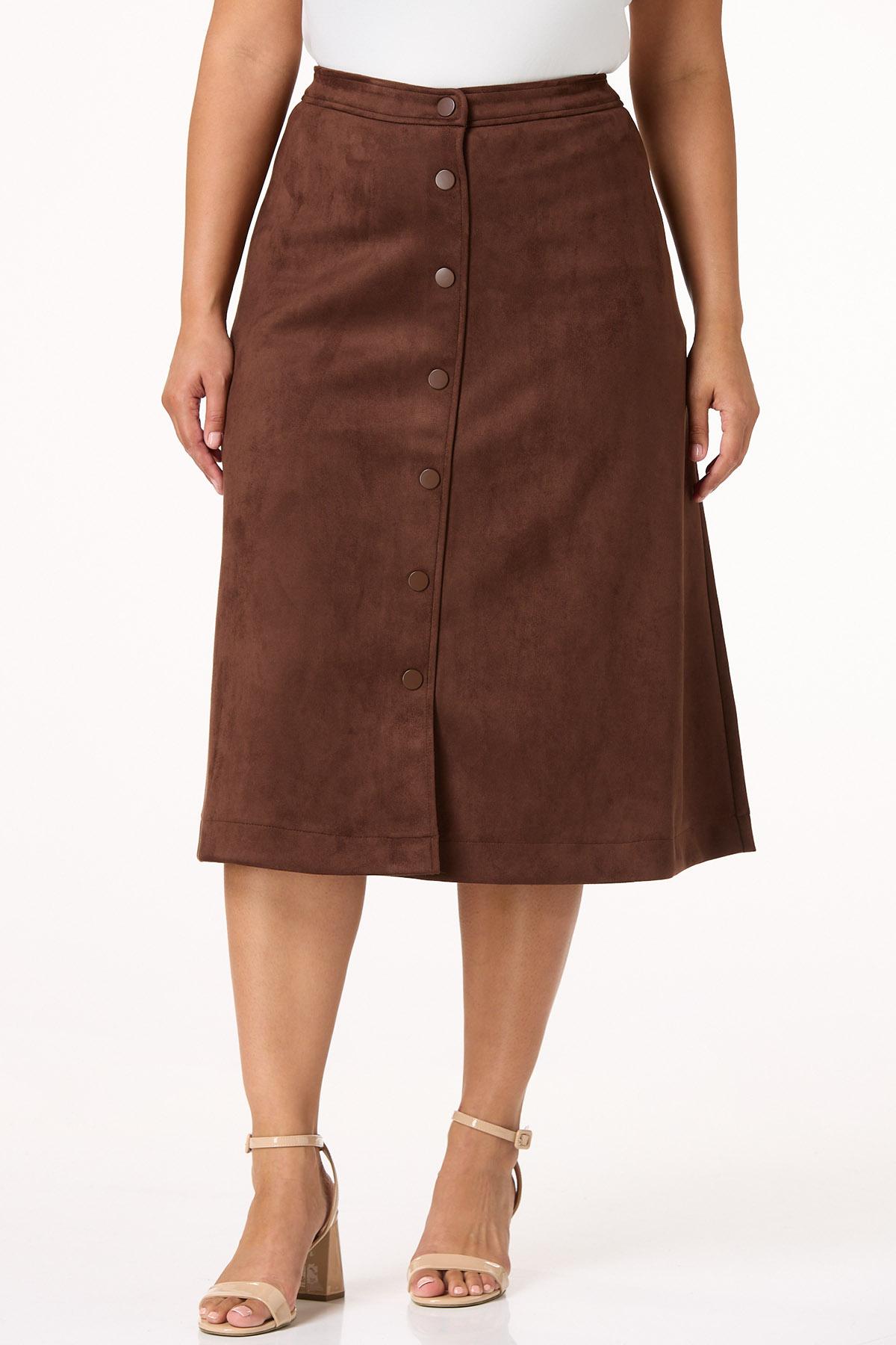 Plus Size Faux Suede Midi Skirt