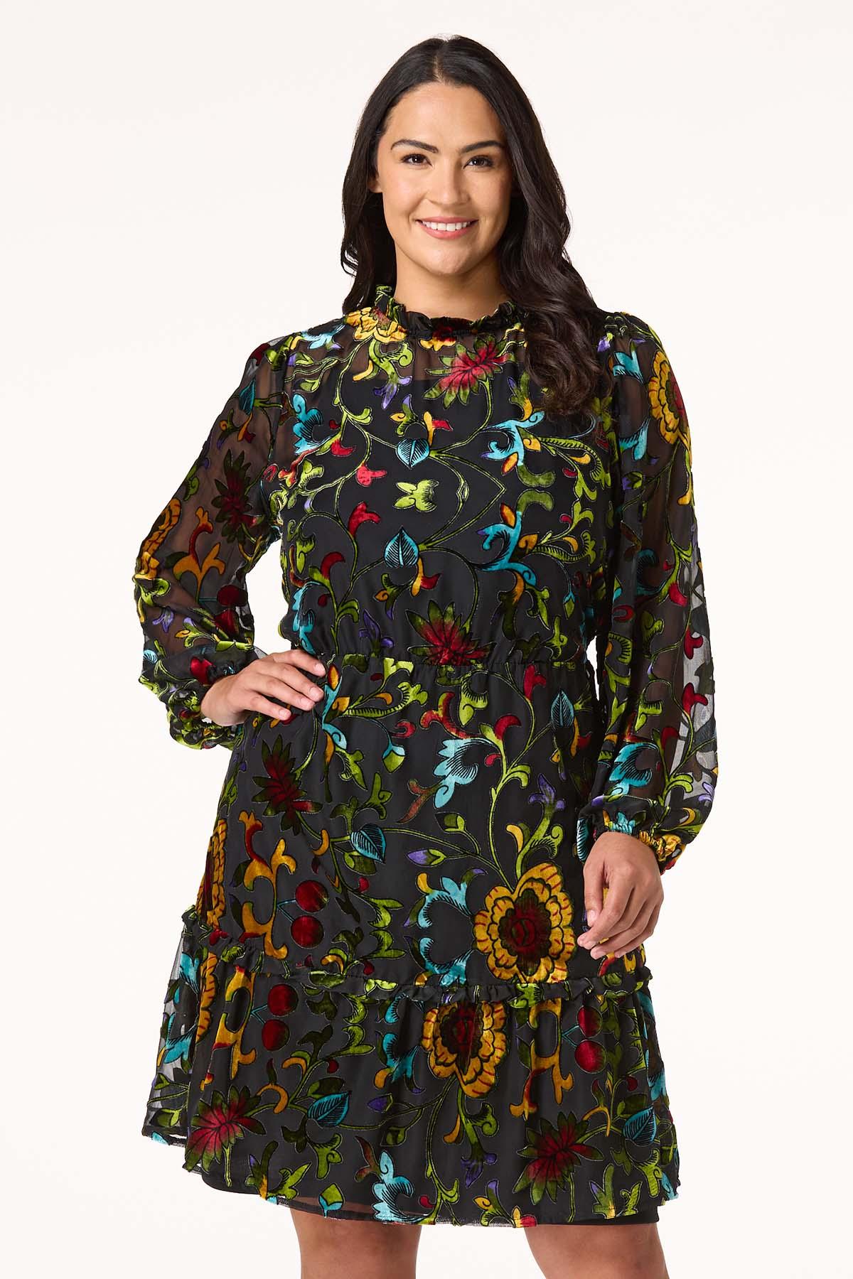 Plus Size Floral Burnout Swing Dress