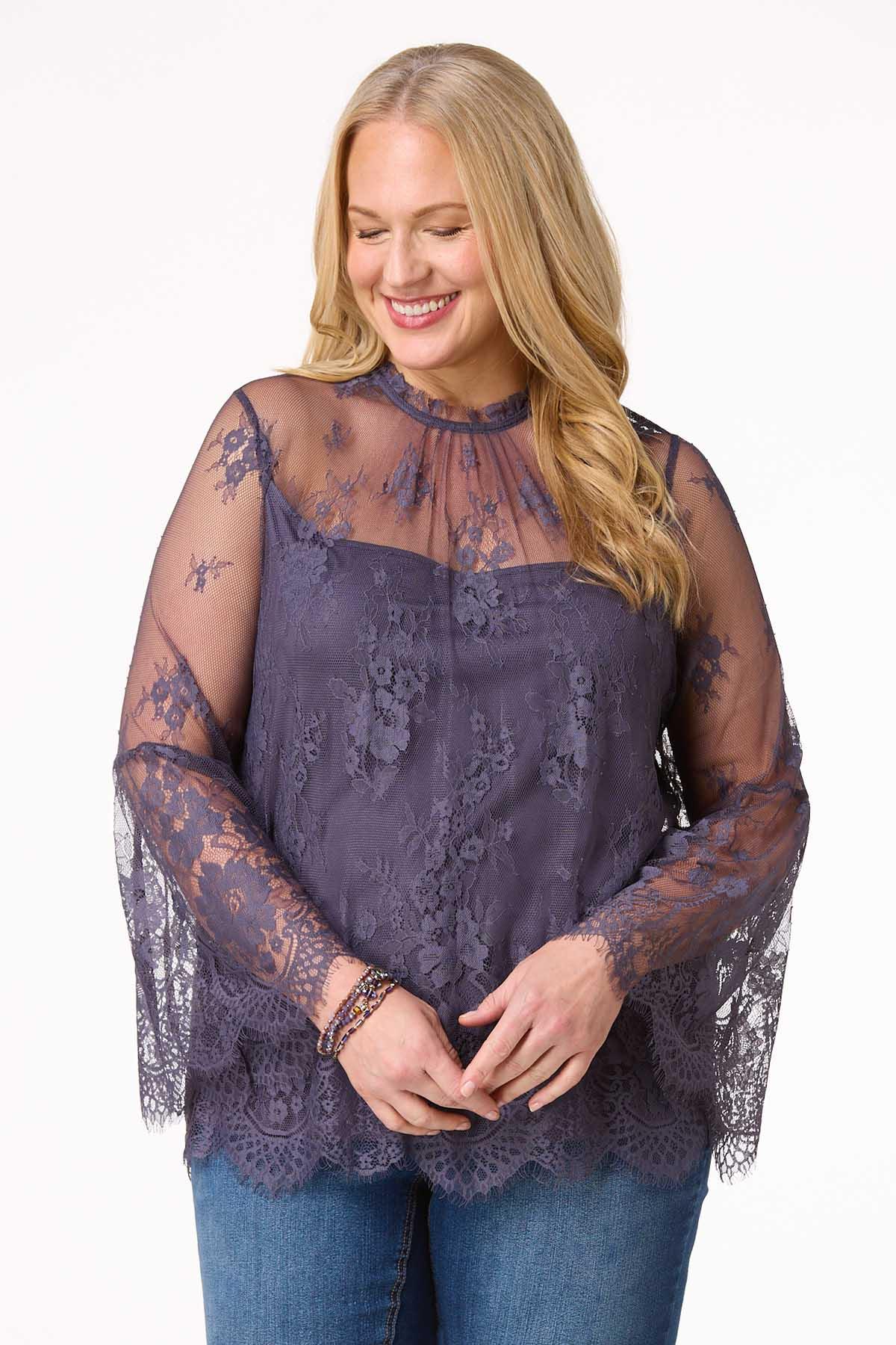 Plus Size Lacy Bell Sleeve Top