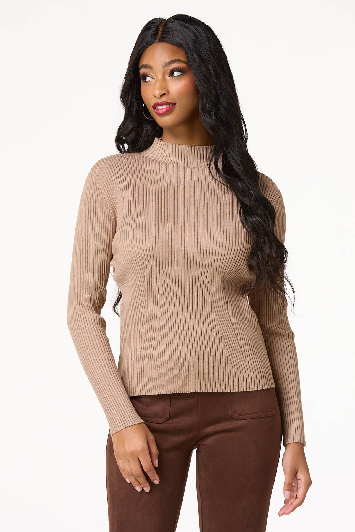 Ribbed Faux Leather Trim Sweater